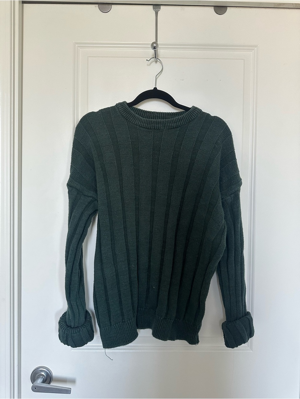 Vintage Dark Green Ribbed Knit Crewneck Sweater